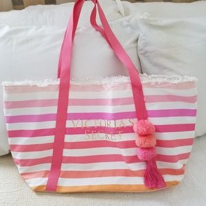 Victoria's Secret Pink Striped w/ Pom Tote